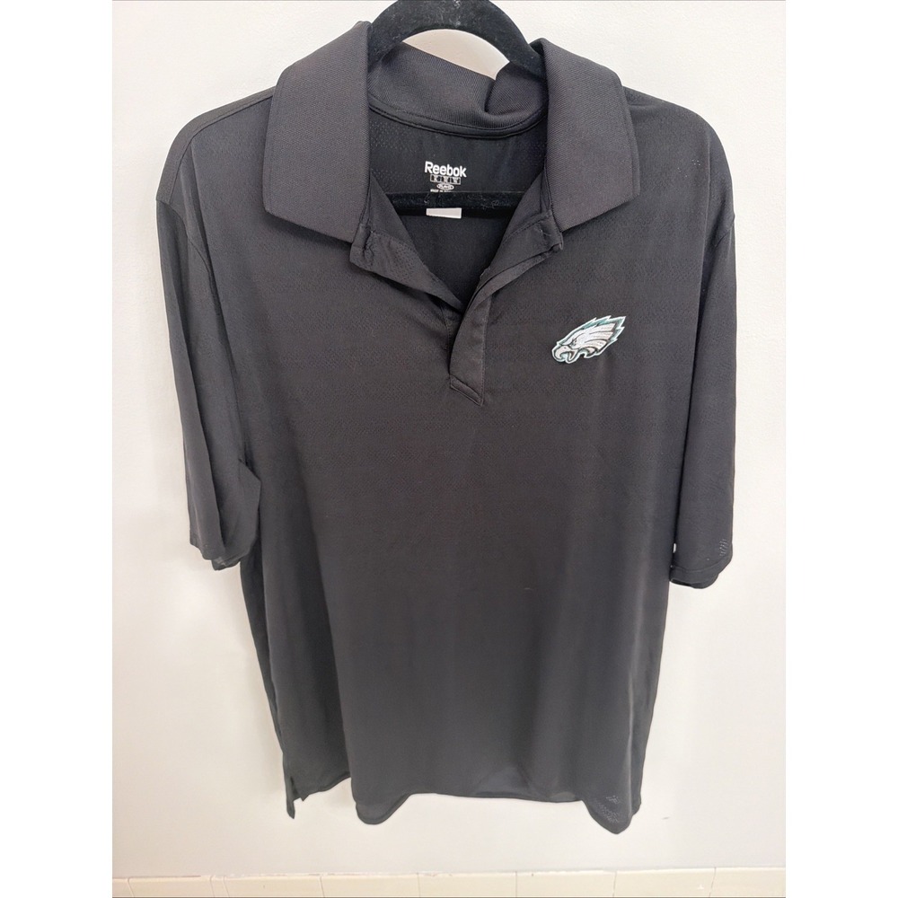 Reebok Philadelphia Eagles Black 3 Button Polo Short Sleeve Logo XL NFL Football